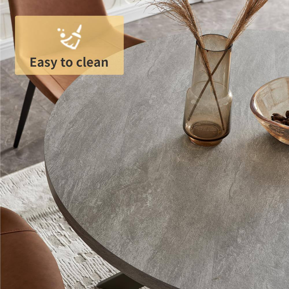 47.2 In. round Gray Mid Century Modern Dining Table for 4-6 Person with Steel Legs(Seats 4)