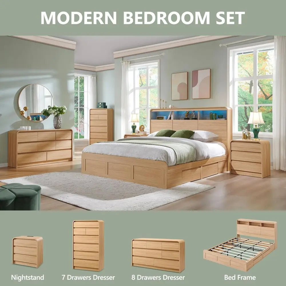 Dresden Collection | Sculptural Curved Curved Oak Dresser - showcasing full sculptural form and curated finish in a Mid-Century Modern bedroom setting.