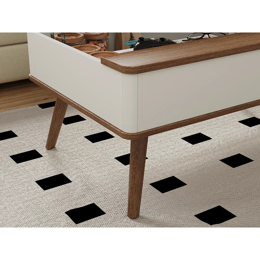 Ellington Collection | Tapered-Leg Brass-Accented Walnut Lift-Top - captured in a curated lifestyle vignette in a Mid-Century Modern living room setting.