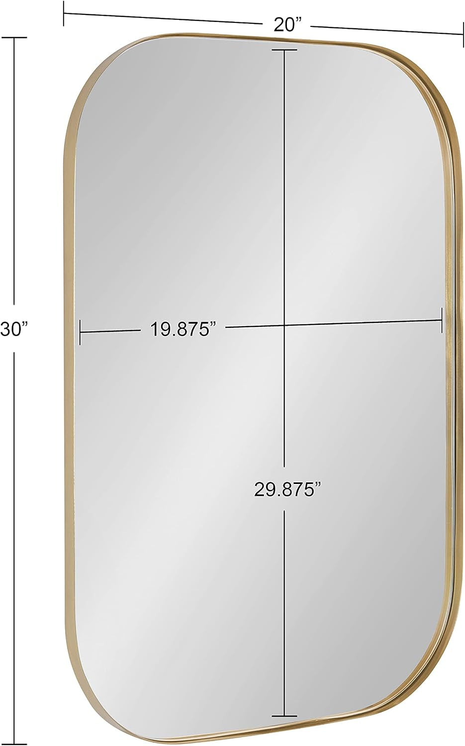 Rollo Midcentury Rounded Rectangle Mirror; 20 X 30; Gold; Modern Metal Framed Mirror