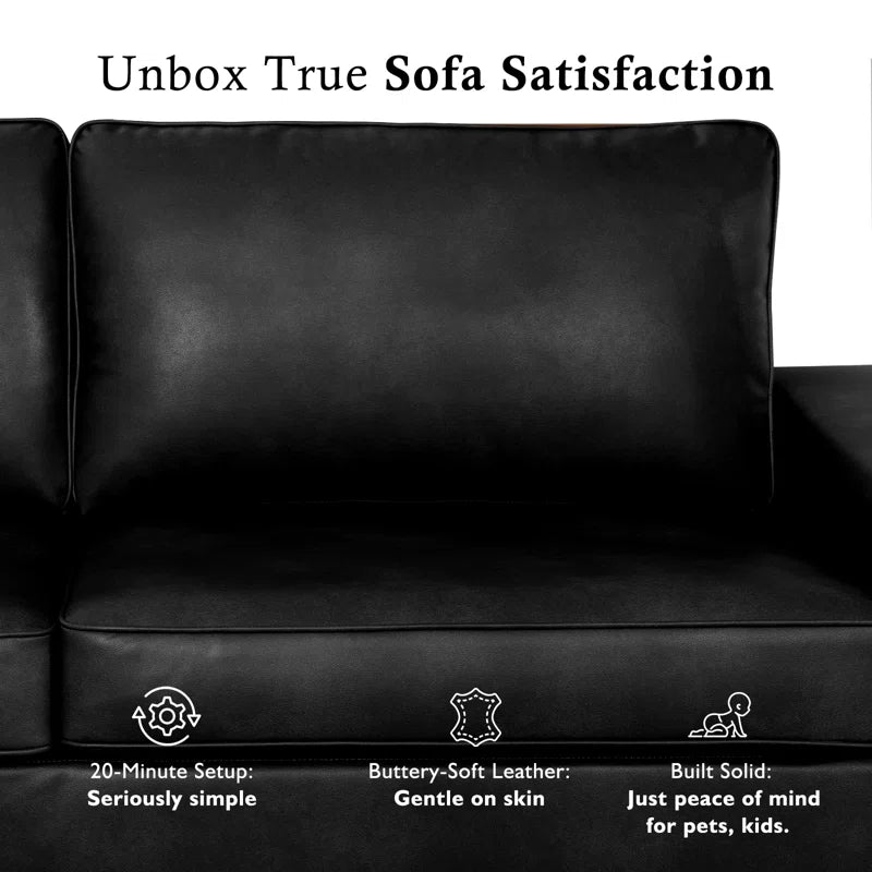 Gilmar 89" Upholstered Vegan Leather Sofa with Square Arms and Storage Pockets