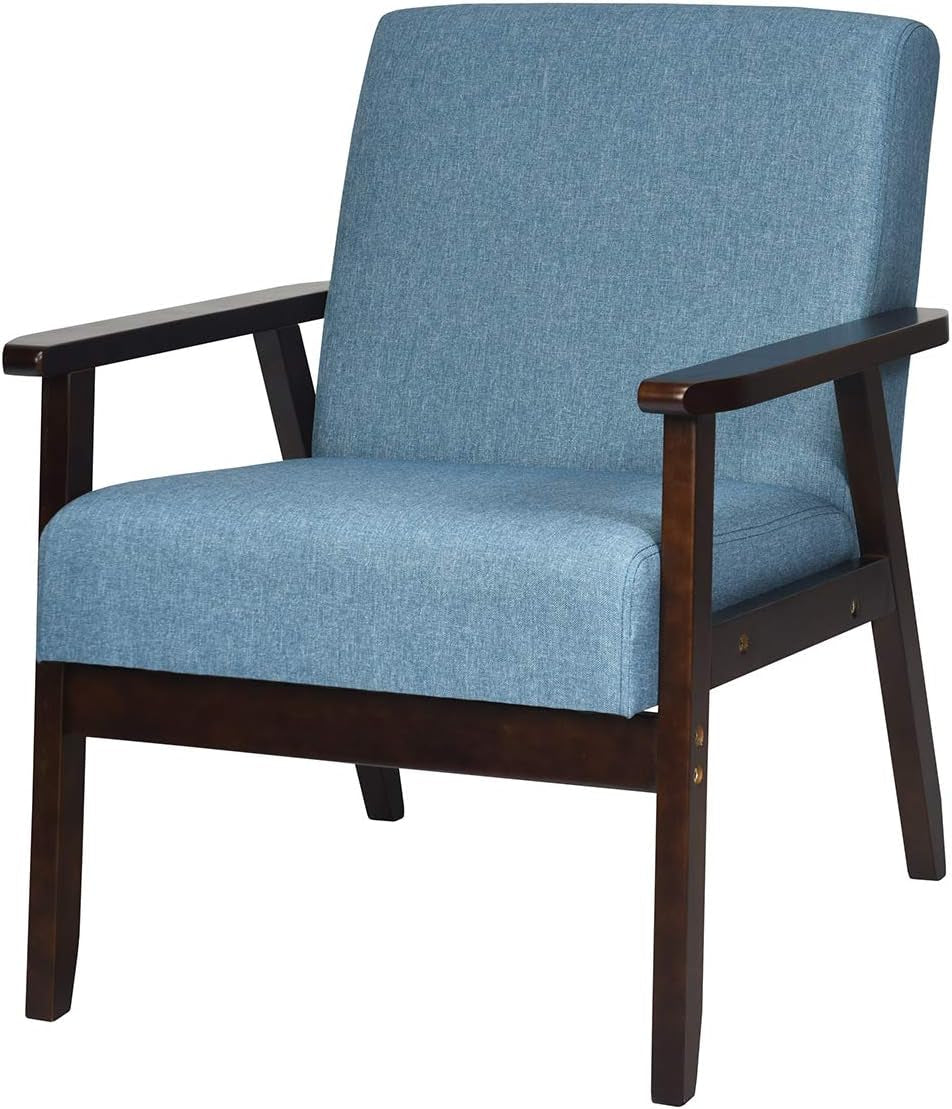 GIANTEX Mid-Century Modern Accent Chair, Retro Fabric Armchair, Solid Hardwood Made, Upholstered Linen Lounge Arm Chair for Living Room (1, Dark Grey)