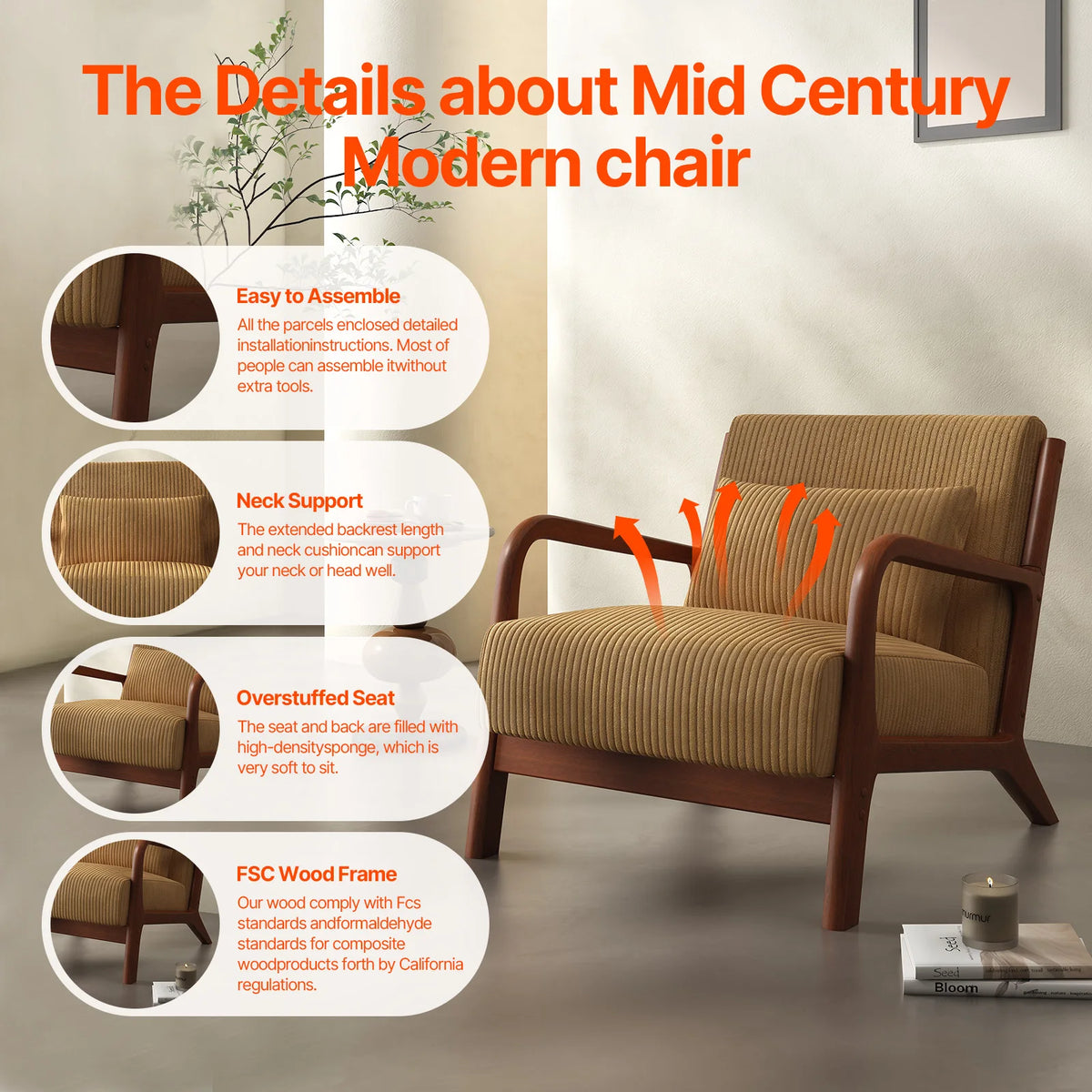 Dresden Collection | Sculptural Velvet-Cushioned Velvet Accent Chair - exhibiting shadow play and geometric silhouette detail in a Mid-Century Modern living room setting.