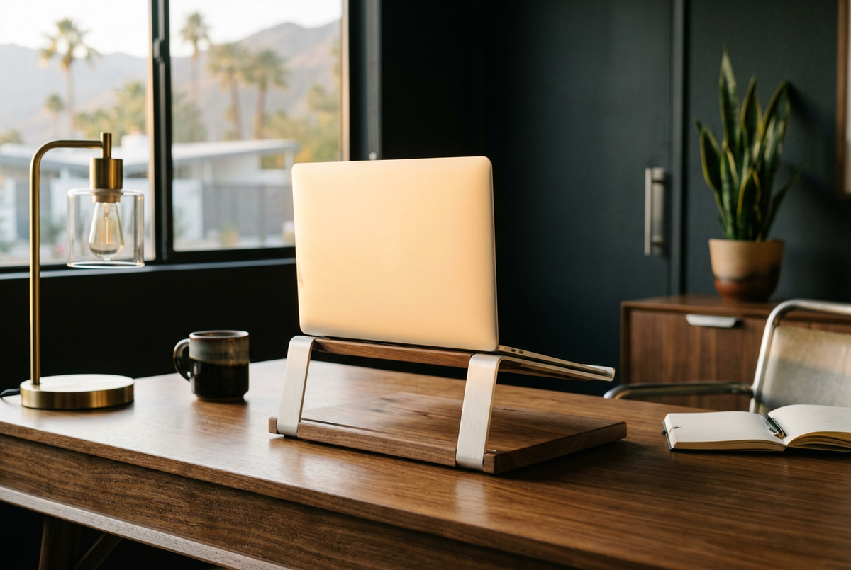 Aluminum & Walnut Laptop Riser | Arc Pedestal