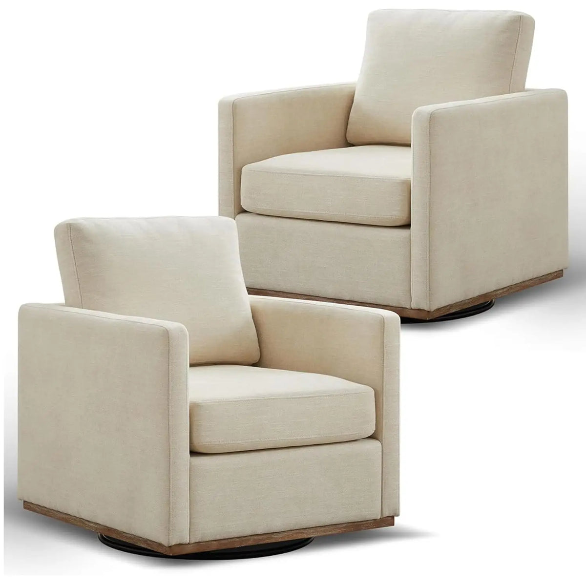 Astoria Collection | Sculptural Atomic-Era Swivel Accent Chairs - Set of Two - detail view 12 revealing design nuance in a Mid-Century Modern living room setting.