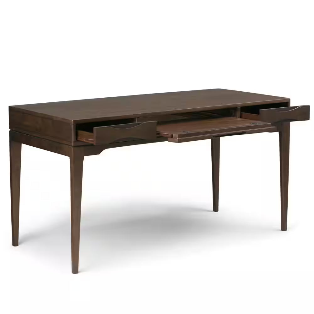 Harper Solid Hardwood Mid-Century Modern 60 In. Wide Writing Office Desk in Walnut Brown
