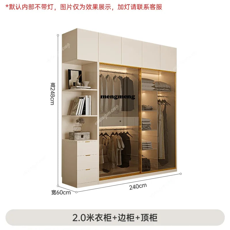 C46 Mid-Century Luxurious Wooden Wardrobe with Elegant Glass Design