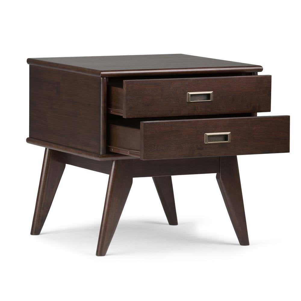 Draper Solid Hardwood 22 In. Wide Rectangle Mid-Century Modern End Side Table in Medium Auburn Brown