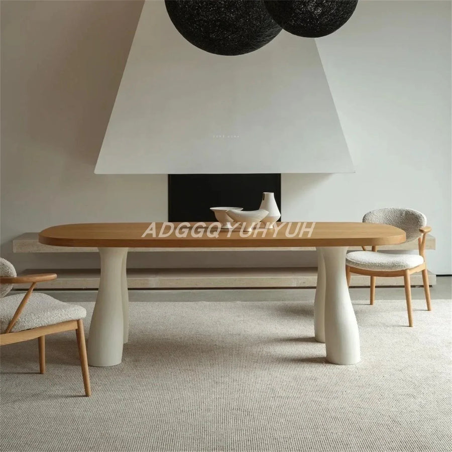 Astoria Collection | Oval Atomic-Era Cream Lacquered Oval Dining Table - showcasing full sculptural form and curated finish in a Mid-Century Modern dining room setting.