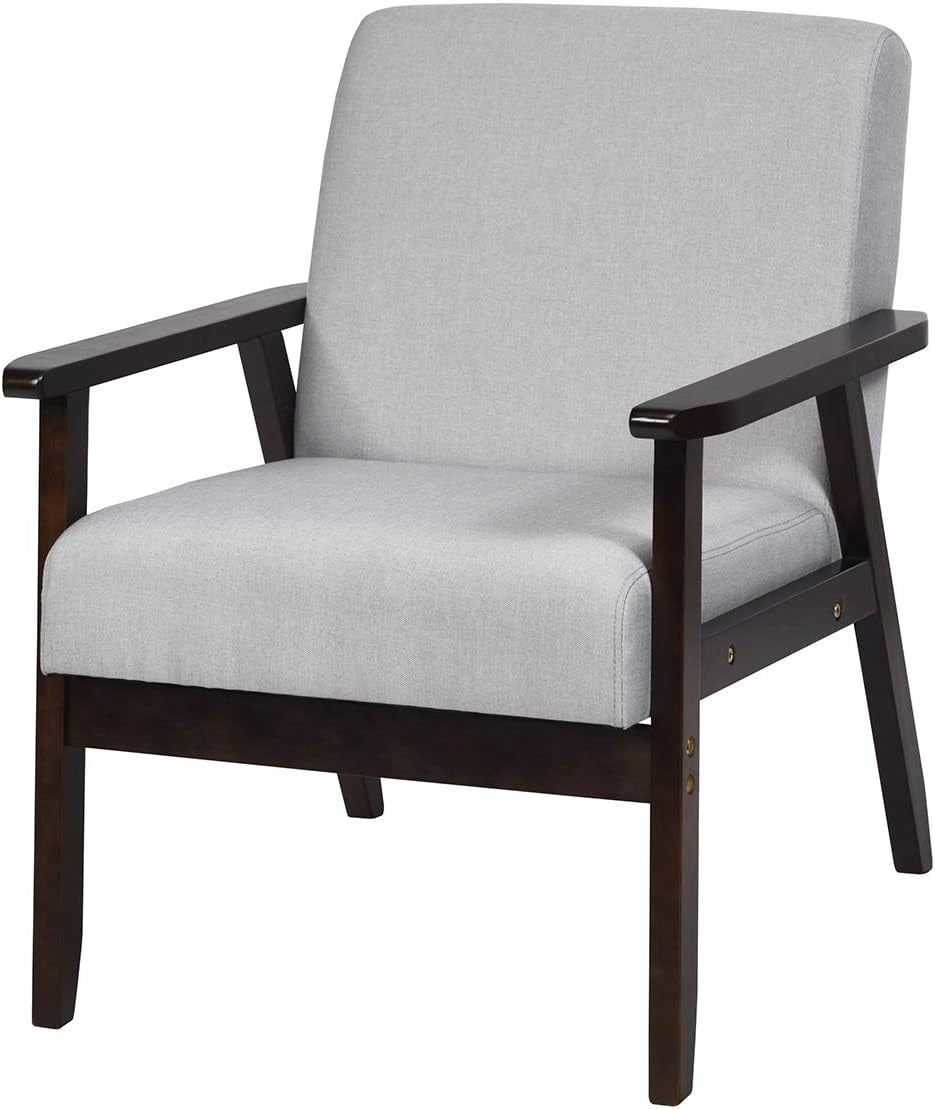 GIANTEX Mid-Century Modern Accent Chair, Retro Fabric Armchair, Solid Hardwood Made, Upholstered Linen Lounge Arm Chair for Living Room (1, Dark Grey)