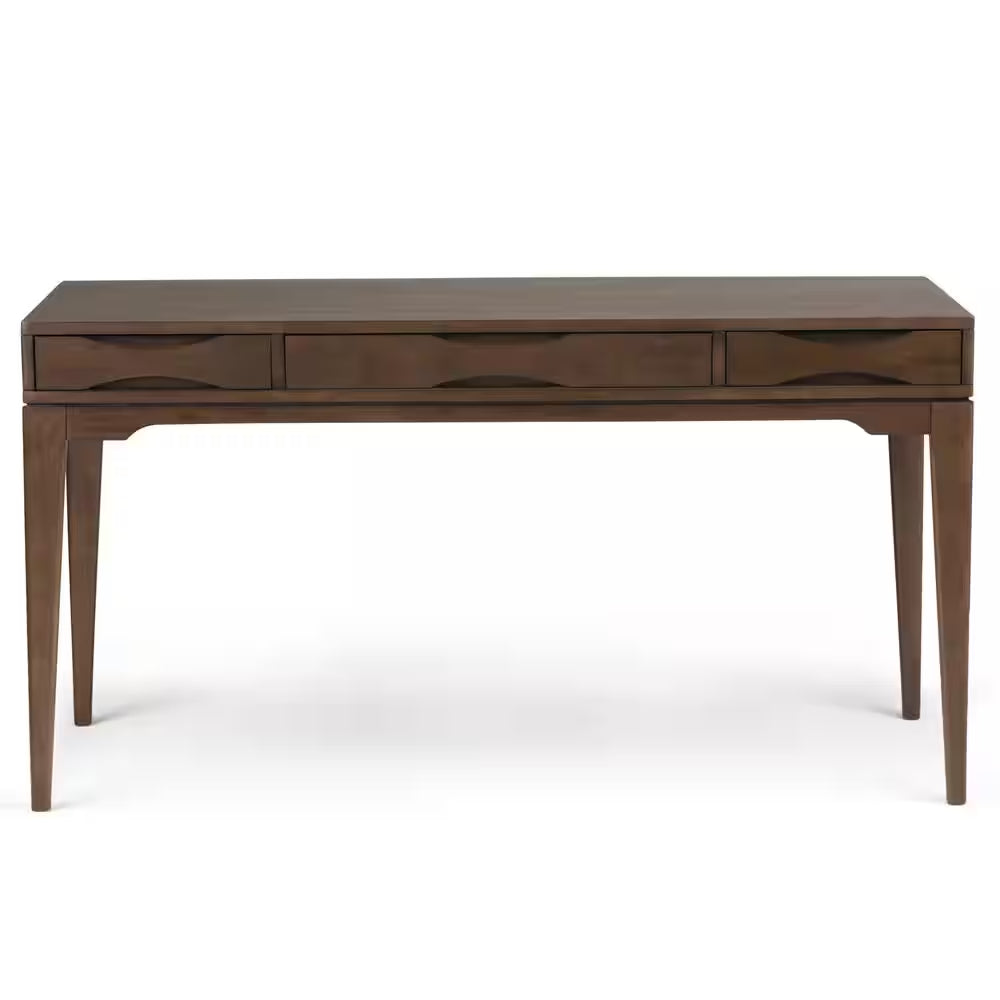 Harper Solid Hardwood Mid-Century Modern 60 In. Wide Writing Office Desk in Walnut Brown