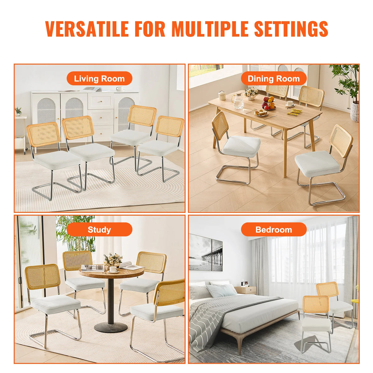 Elevate Your Space with Our Set of 4 Mid Century Modern Rattan Dining Chairs! 🌟 Upholstered Velvet & Retro Style Perfect for Any Room! 🪑✨