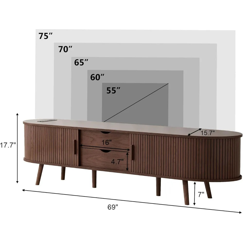 Ellington Collection | Floating Curved Curved Walnut Console - captured in a curated lifestyle vignette in a Mid-Century Modern entryway setting.
