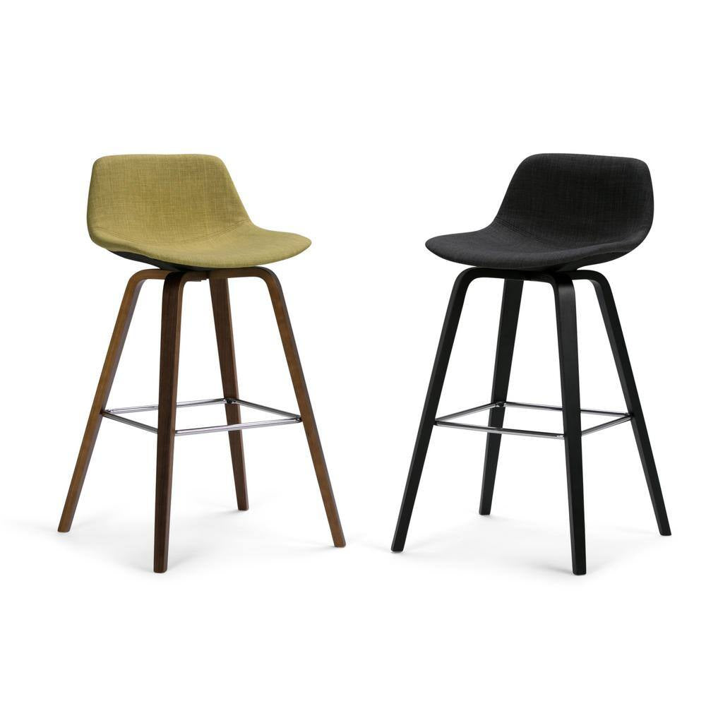 Randolph 36.61 In. H Charcoal Grey, Black Linen Look Fabric Mid Century Modern Bentwood Counter Height Stool (Set of 2)