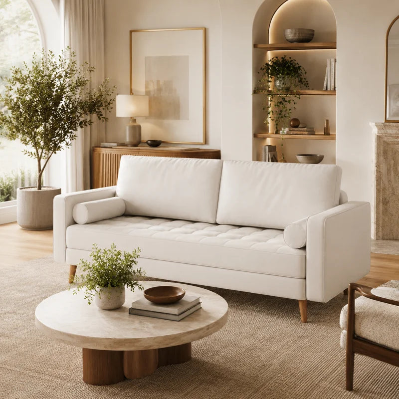 Bridgeview Leather Mid Century Modern Upholstered Square Arm Sofa or Loveseat