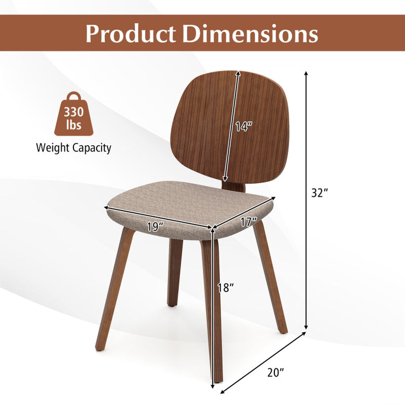 Wooden Dining Chair Set of 2 with Bentwood Frame and Padded Seat