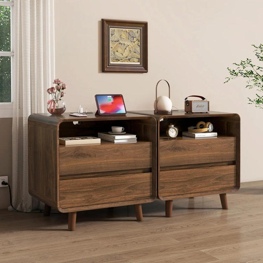 Astoria Collection | Sculptural Brass-Accented Bentwood Nightstand Set - showcasing full sculptural form and curated finish in a Mid-Century Modern bedroom setting.