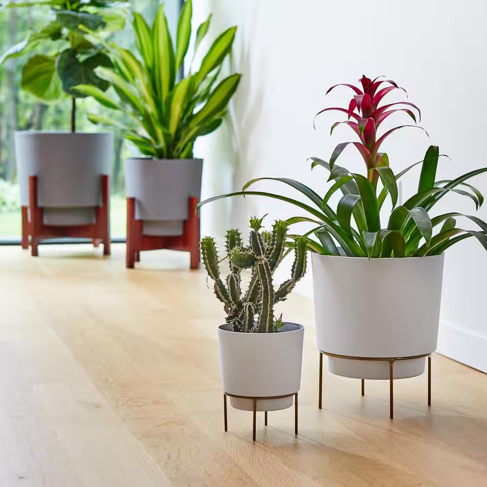 Hopson Medium 10 In. Casper White Plastic Planter with Metal Gold Stand