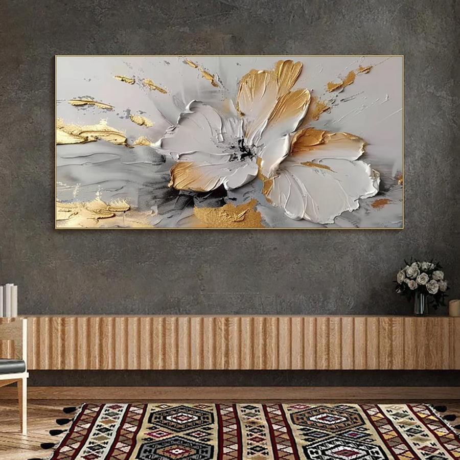 Luxurious Golden Floral Abstract Canvas Print