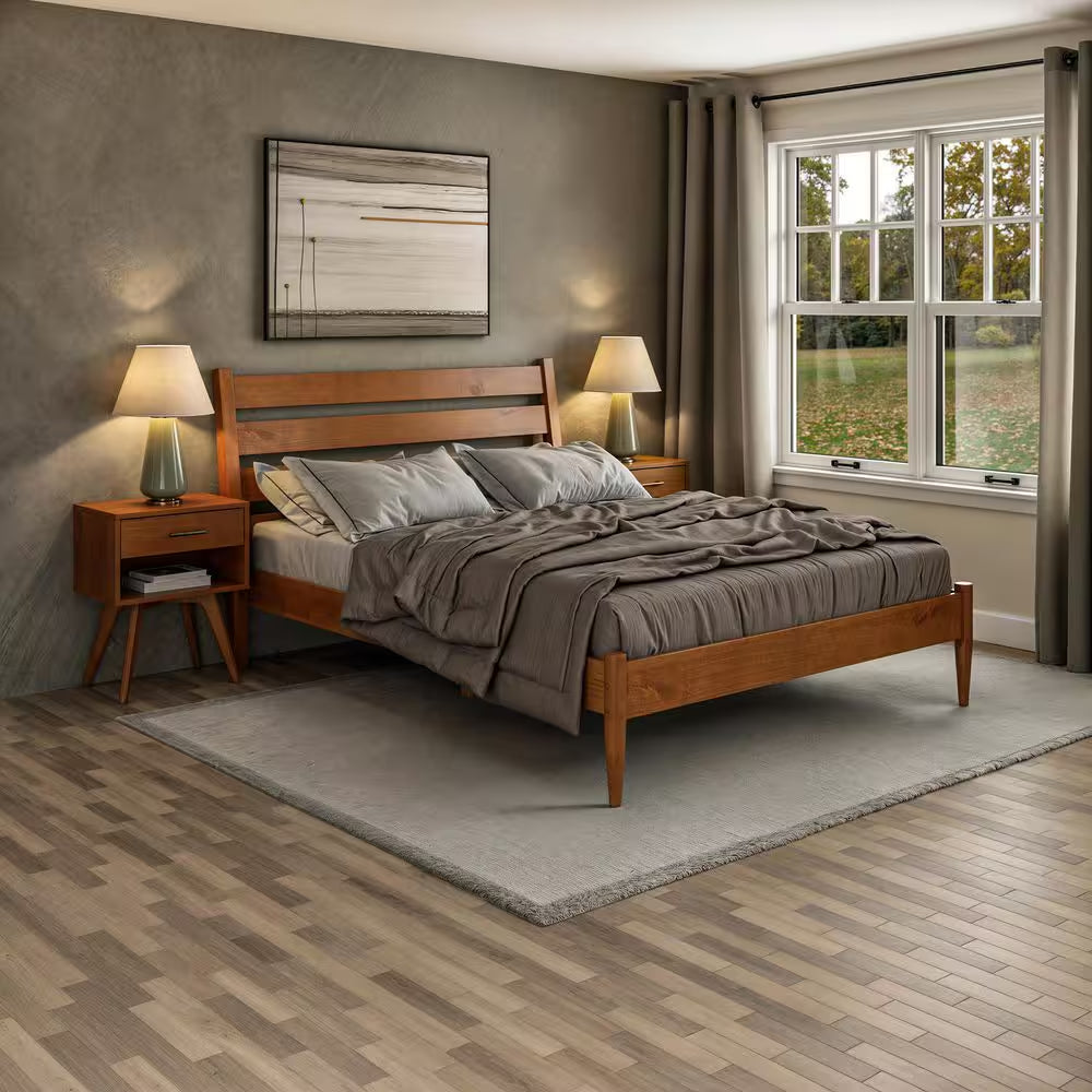 Mid-Century Modern Castanho Queen Size Platform Bed