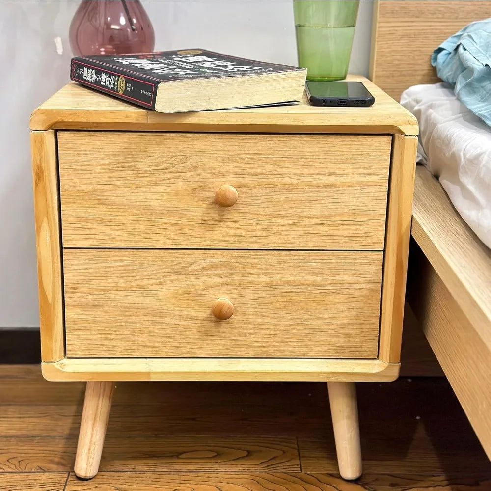 Dresden Collection | Compact Walnut Nightstand - presented at scale within a designed interior in a Mid-Century Modern bedroom setting.