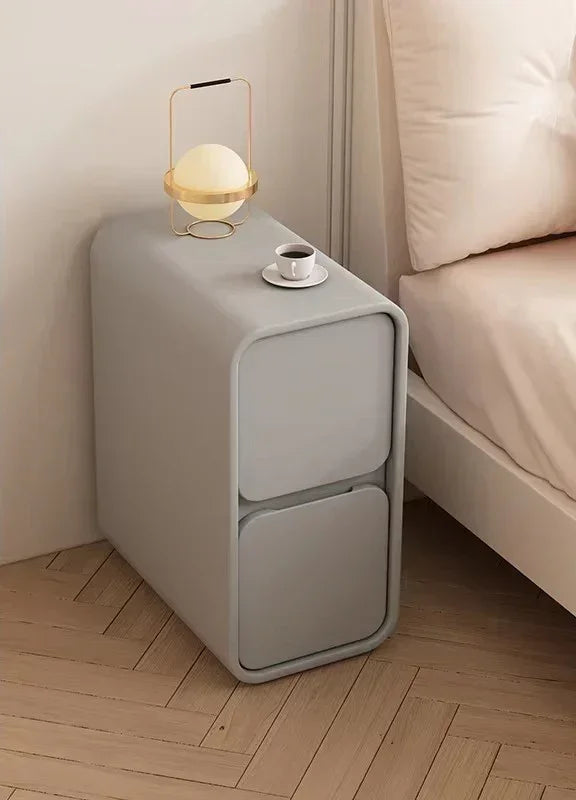 Belmont Collection | Atomic-Era Cabinet Walnut Nightstand - detail view 17 revealing design nuance in a Mid-Century Modern bedroom setting.