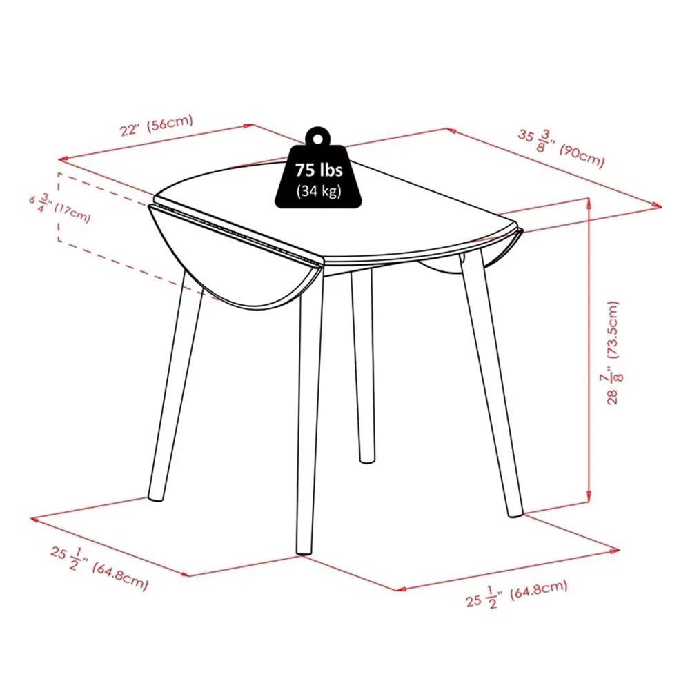 Moreno 36" round Drop Leaf Transitional Solid Wood Dining Table in Black