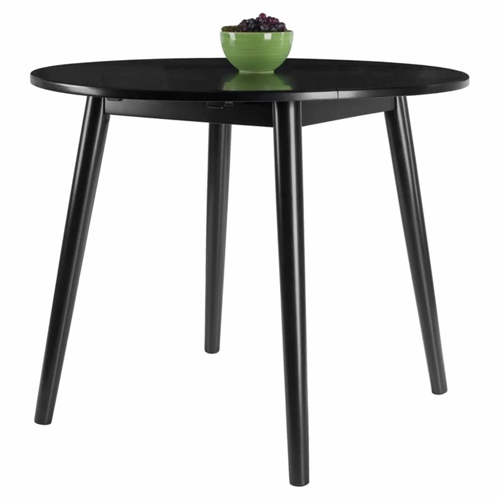 Moreno 36" round Drop Leaf Transitional Solid Wood Dining Table in Black