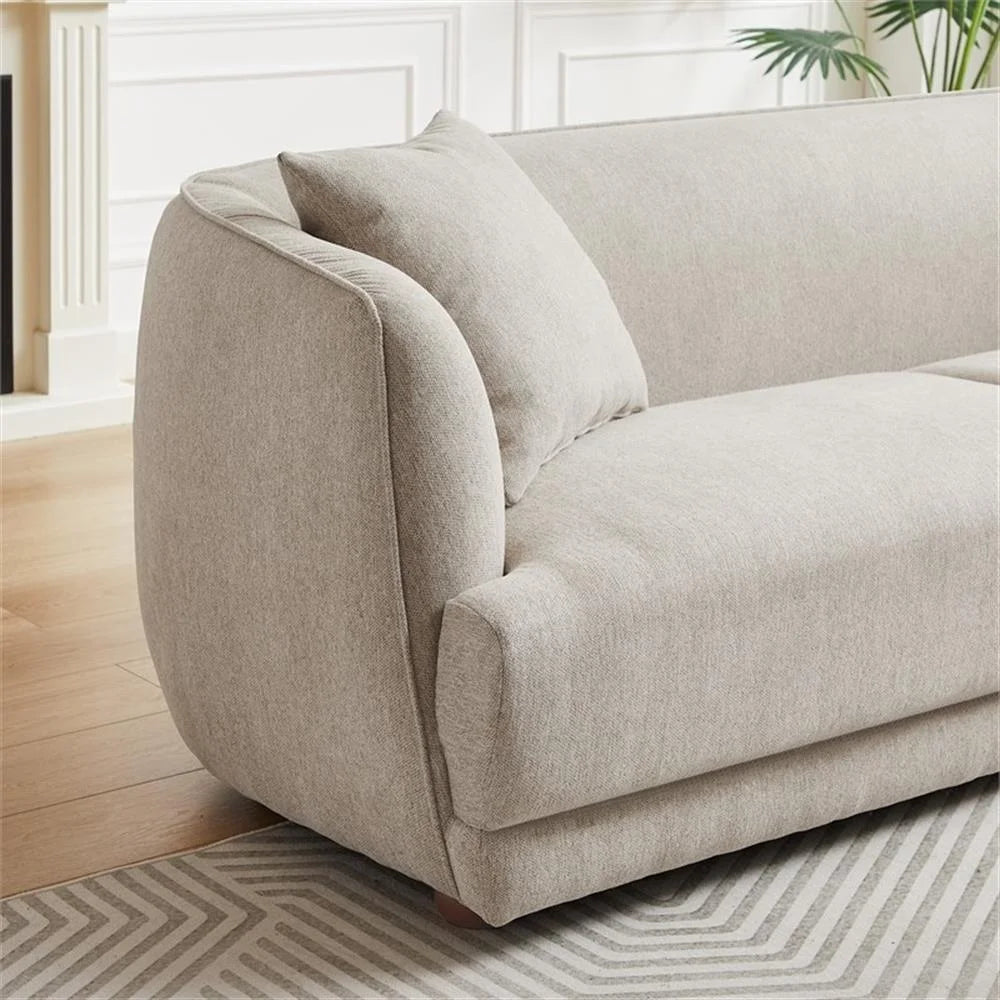 Venar Mid-Century Modern Living Room Luxury Fabric Linen Couch in Cream