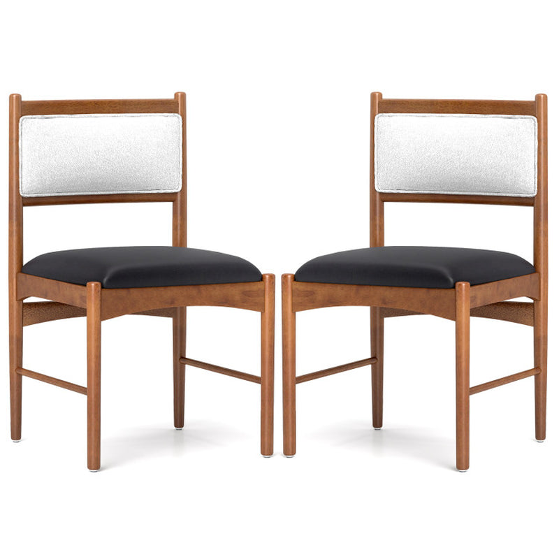 Wooden Dining Chair Set of 2 with Rubber Wood Frame and Faux Sherpa Backrest