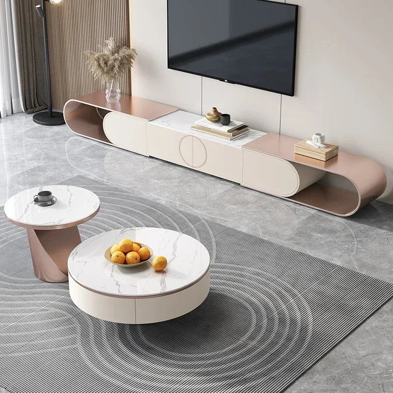Cordoba Collection | Tapered-Leg Brass-Accented Walnut Media Console - showcasing full sculptural form and curated finish in a Mid-Century Modern entryway setting.