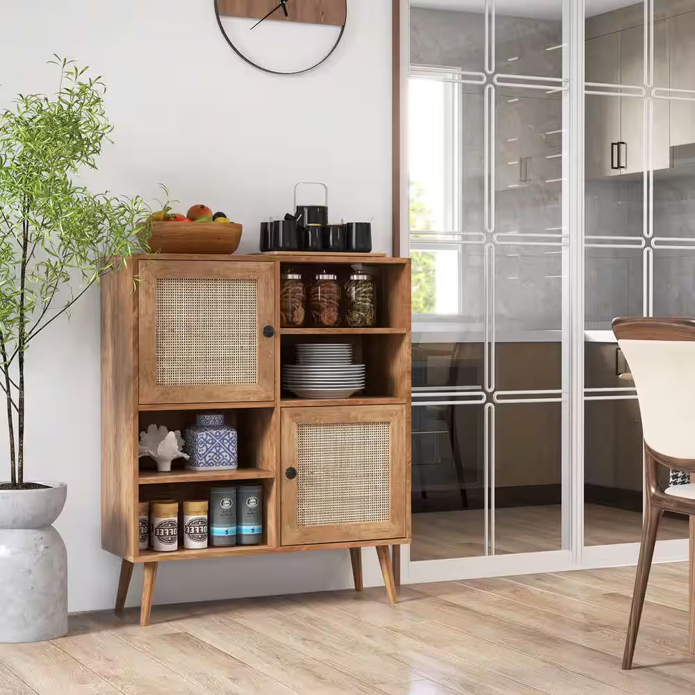 Natural MDF 31.5 In. Buffet Sideboard Accent Storage Cabinet Coffee Bar Cabinet Doors Cubbies