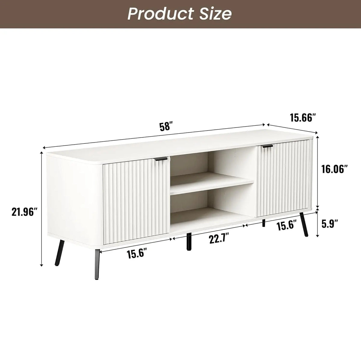 Dresden Collection | Panoramic Fluted Walnut Media Console - styled from an alternate angle revealing dimensional depth in a Mid-Century Modern entryway setting.