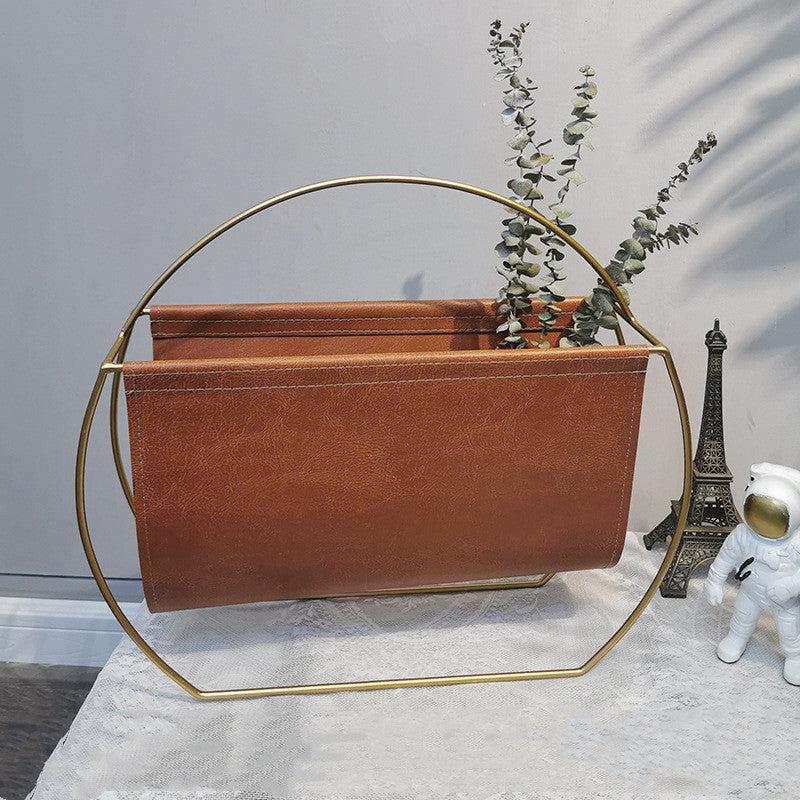 Light Luxury Nordic Metal & Leather Magazine Rack