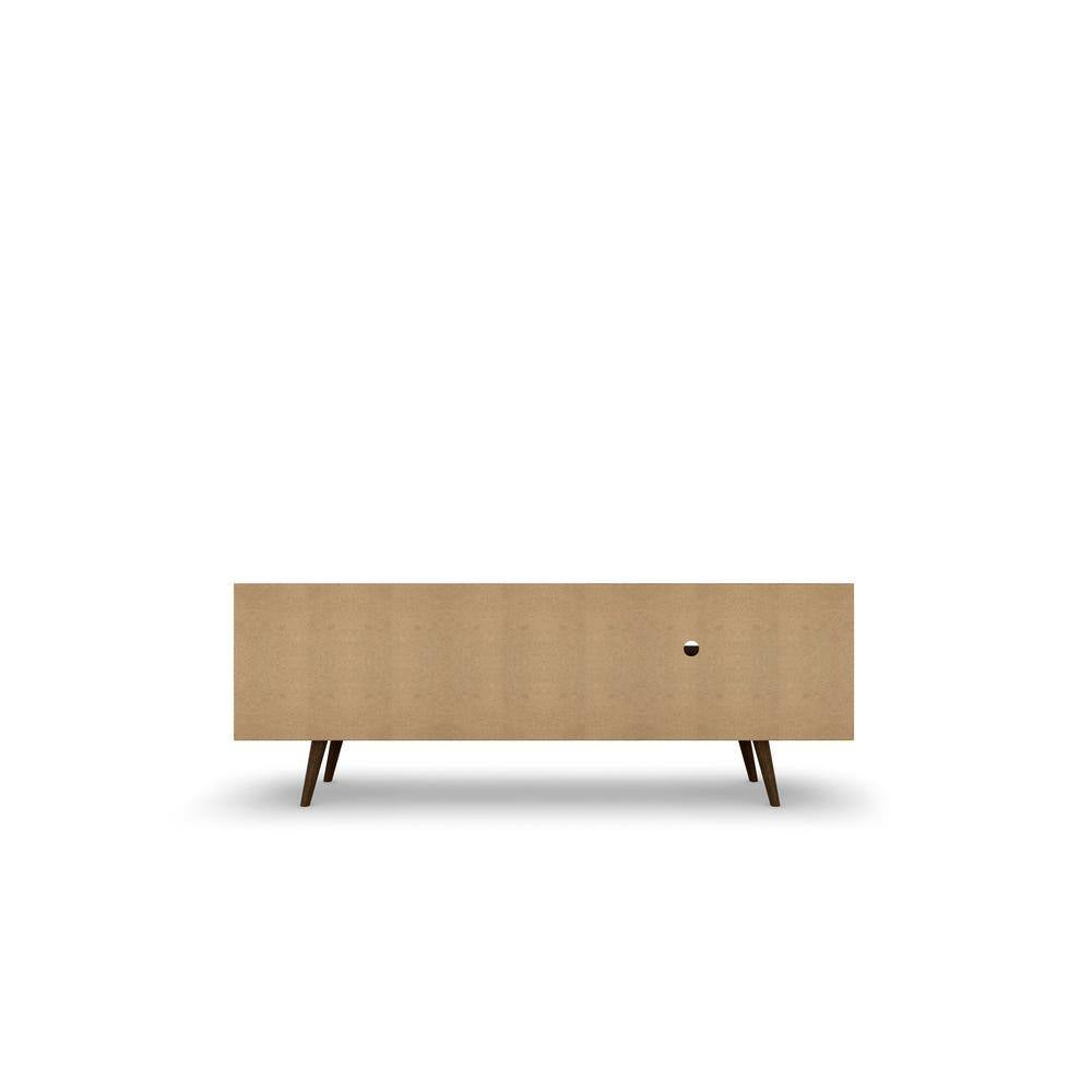 Liberty 62.99 In. White and Rustic Brown TV Stand Fits Tvs up to 60 In. with Storage Doors, Shelves and Cable Management