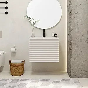 Dresden Collection | Floating California Floating Walnut Vanity - highlighting material texture and craftsmanship detail in a Mid-Century Modern bathroom setting.