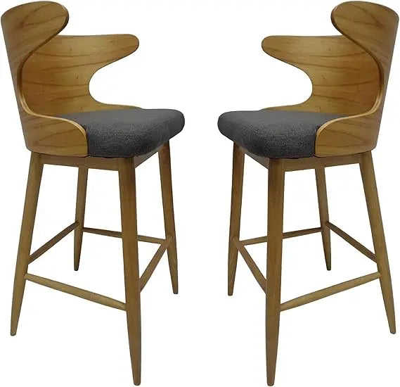 Meridian Collection | Steel-Framed Atomic-Era Charcoal & Steel Barstool Set - exhibiting shadow play and geometric silhouette detail in a Mid-Century Modern dining room setting.