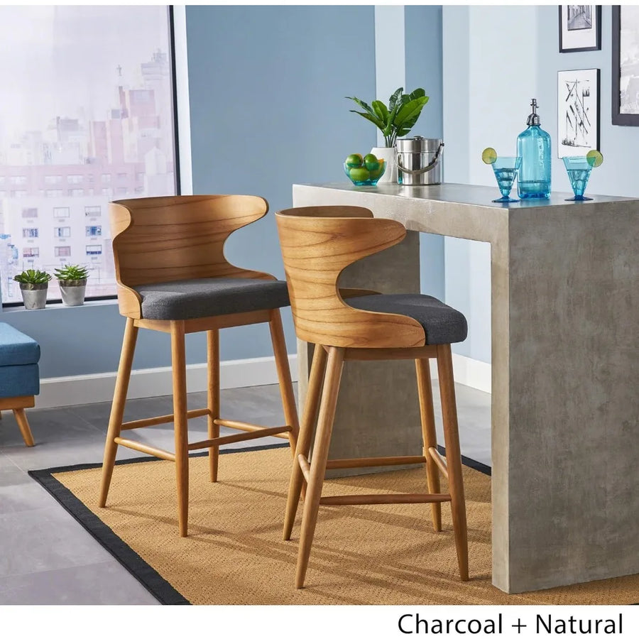 Charcoal Mid-Century Modern Barstool Set of 2 by Christopher Knight Home