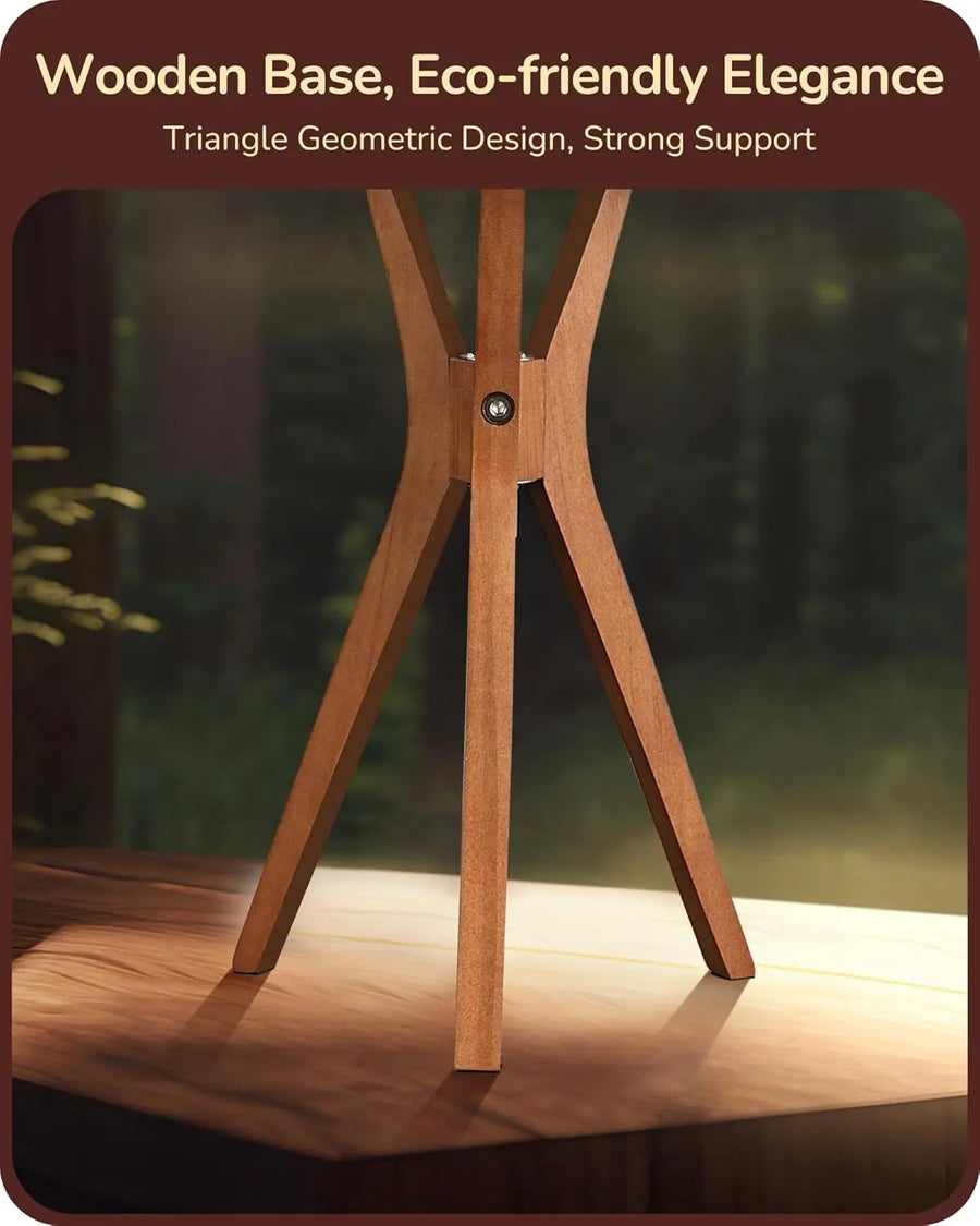 Astoria Collection | Sculptural Brass-Accented Walnut Tripod Lamp - showcasing full sculptural form and curated finish in a Mid-Century Modern living room setting.