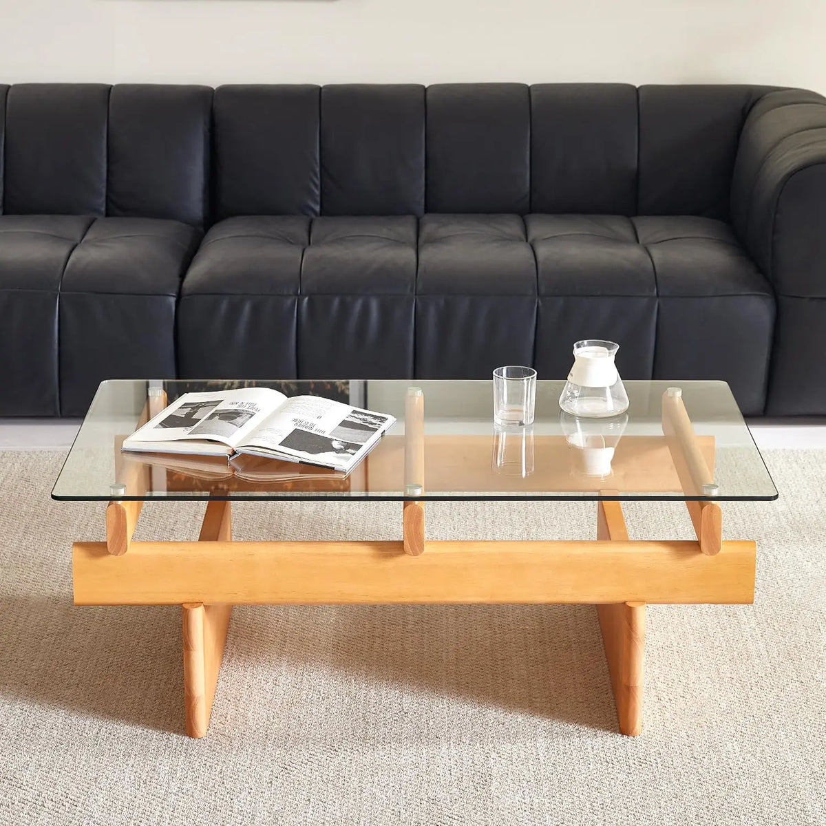 Ellington Collection | Rectangular Walnut Coffee Table - captured in a curated lifestyle vignette in a Mid-Century Modern living room setting.