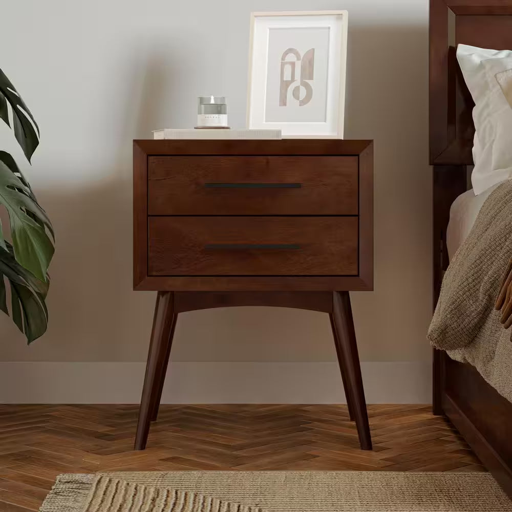Pasadena Mid Century Modern Walnut 2 Drawer Nightstand