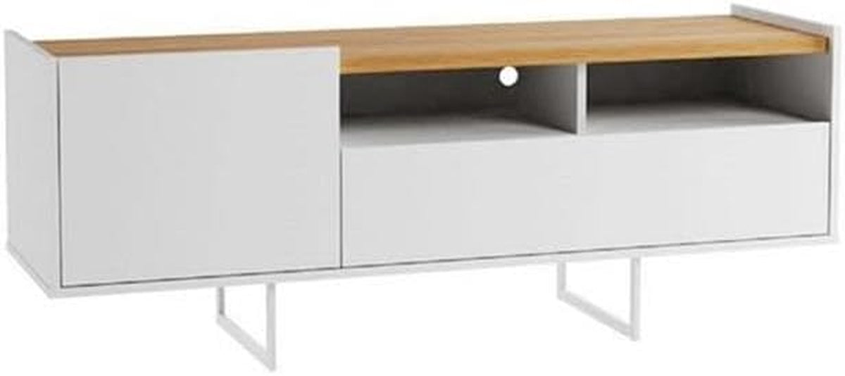 Winston 53.14" TV Stand with 4 Shelves, 53.14 Inches, White and Cinnamon