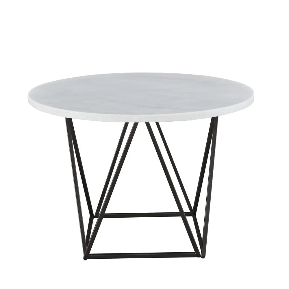 Ramona White Marble Top round Bronze Metal Base Dining Table