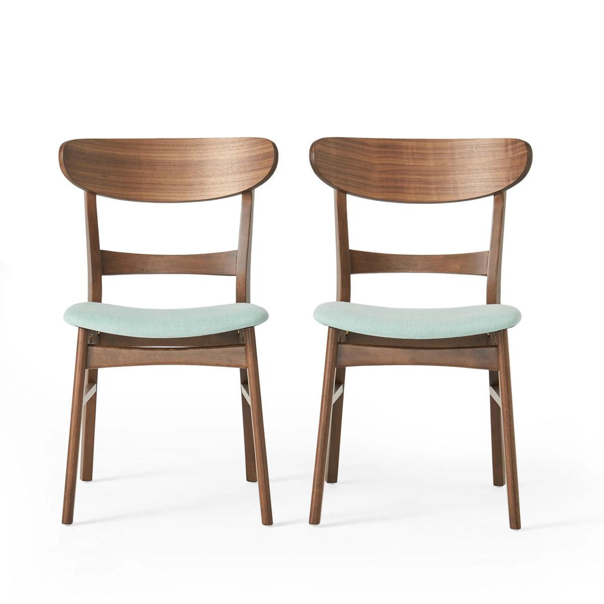 GDF Studio Isador Mid Century Modern Fabric Upholstered Wood Dining Chairs, Set of 2, Mint and Walnut
