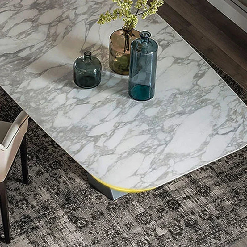 Dresden Collection | Arched Marble-Topped Polished Obsidian Marble Dining Table - presented at scale within a designed interior in a Mid-Century Modern dining room setting.