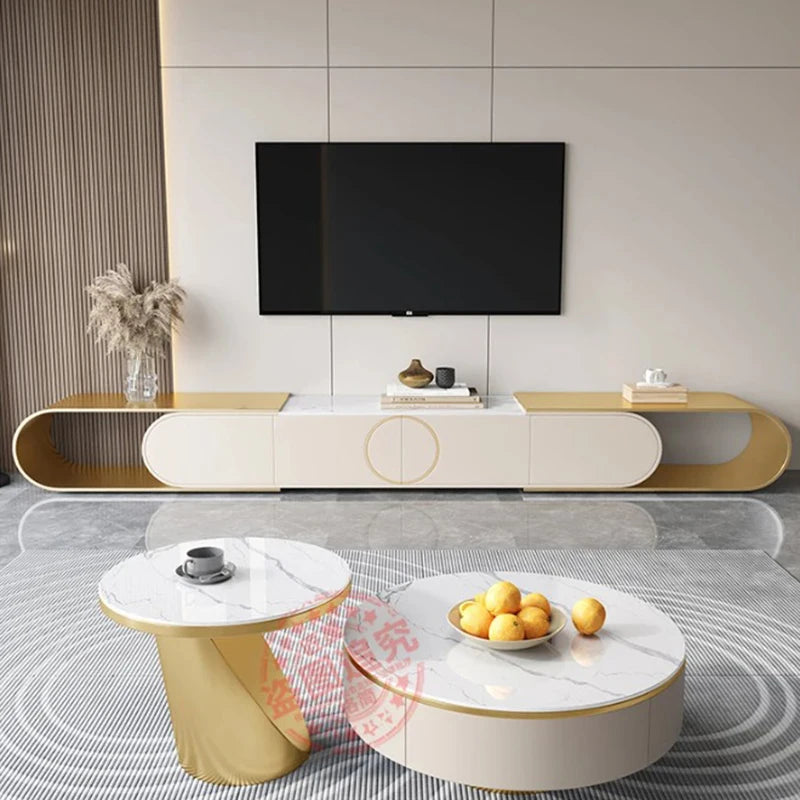 Cordoba Collection | Tapered-Leg Brass-Accented Walnut Media Console - captured in a curated lifestyle vignette in a Mid-Century Modern entryway setting.