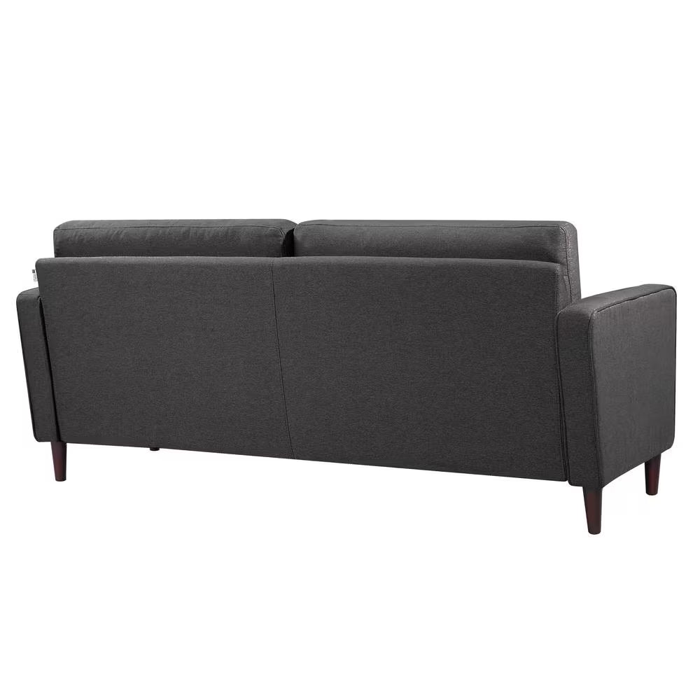 Lillith 75.6 In. Square Arm Polyester Mid- Century Modern Rectangle Sofa in Heather Grey