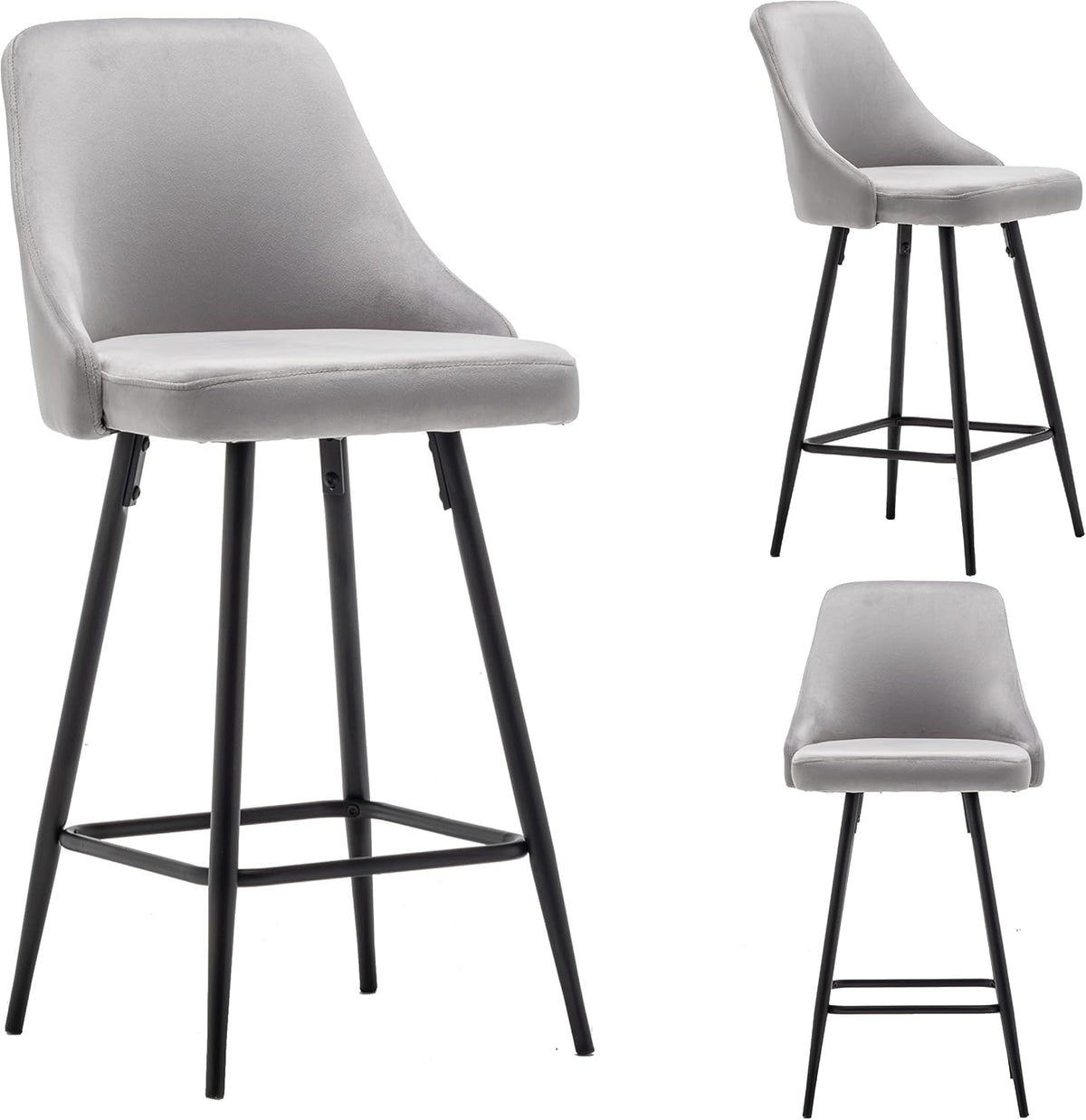 Set of 2,Premium Upholstered Dining 25" Seat Height, High Back Count Stool Bar Chairs, Pack Blue Velvet Barstools
