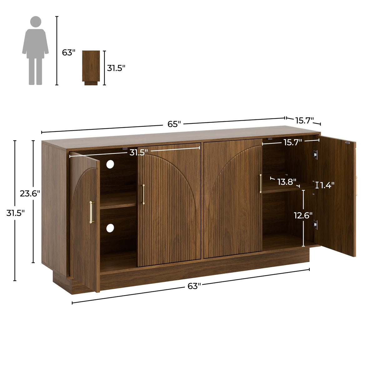 65" Mid-Century Modern TV Stand with Storage