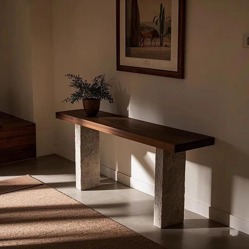 Fontaine Collection | Tapered-Leg Japanese-Inspired Wabi-Sabi Console - showcasing full sculptural form and curated finish in a Mid-Century Modern entryway setting.